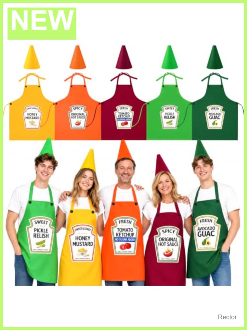 Condiment Costume Apron Hats Set Halloween Group Cosplay Outfit 5 Pcs